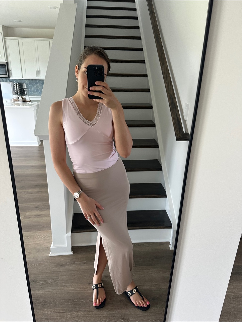 Soft Taupe Maxi Skirt Stretchy S-M
